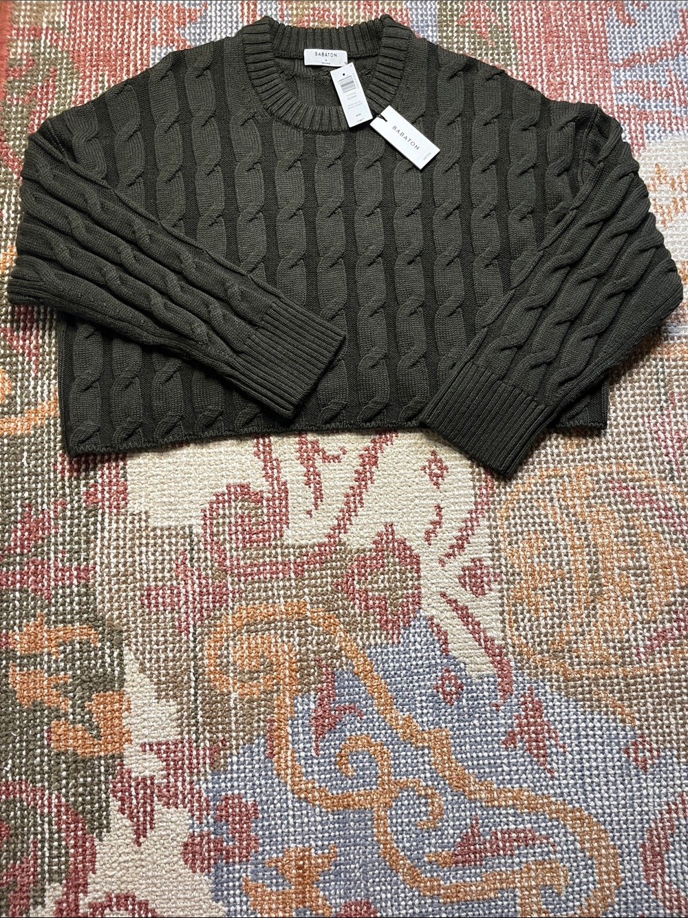 NWT Aritzia Glory Merino Wool Sweater – Dark Olive – Oversized Crewneck – Size M - Picture 2 of 8